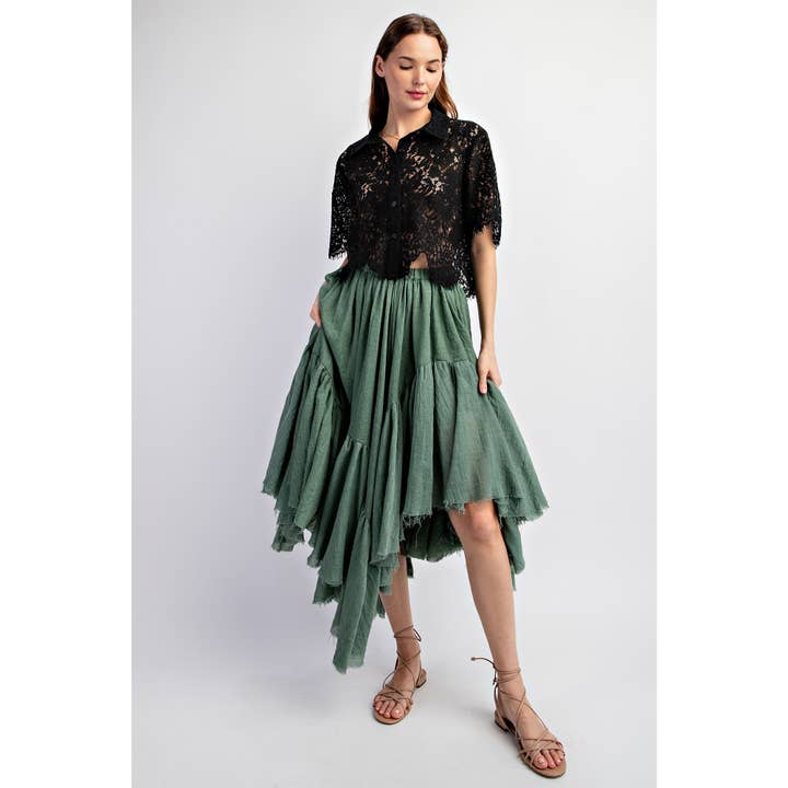 Sweet Generis - Wholesale Skirt - Women's - ASYMMETRICAL RAW-EDGE RUCHED UNEVEN HEMLINE SKIRT