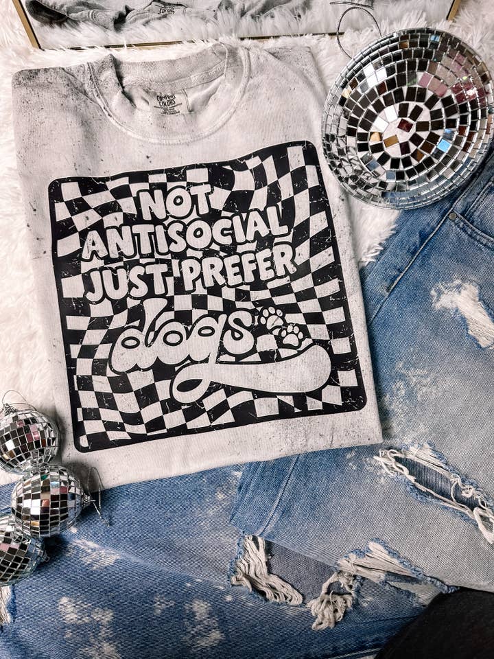 ZZ Threadz - Wholesale Screen Printed T-Shirt - Women's - Not Antisocial, Just prefer Dogs Colorblast Tee