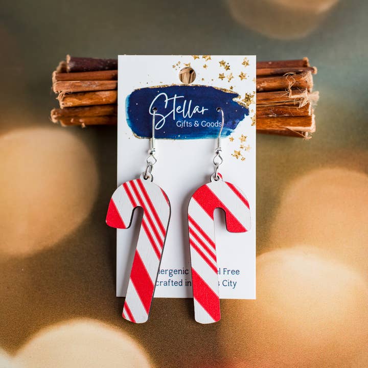 Candy Cane Dangles - Holiday Earrings Festive for wholesale by Stellar Gifts & Goods Wholesale