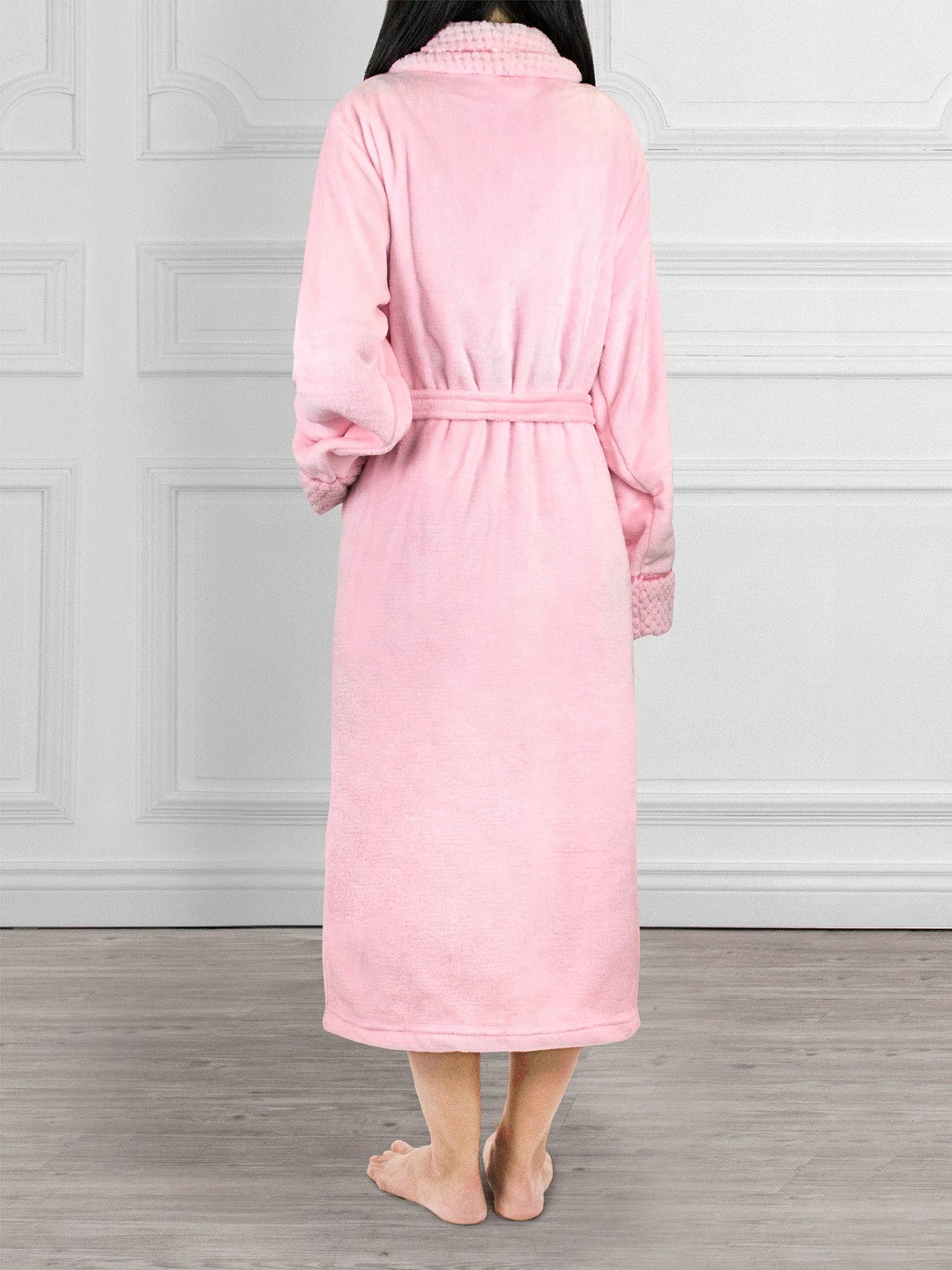 Pavilia - Wholesale Badjas - Dames - Damesbadjas van fleece met satijnen en wafelkanten23