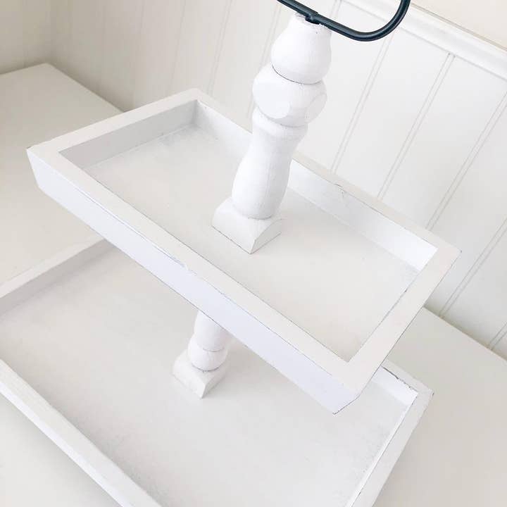 Foundations Decor - Wholesale Decorative Tray - Foundations Decor Tiered Tray - Distressed White Rectngl 15"