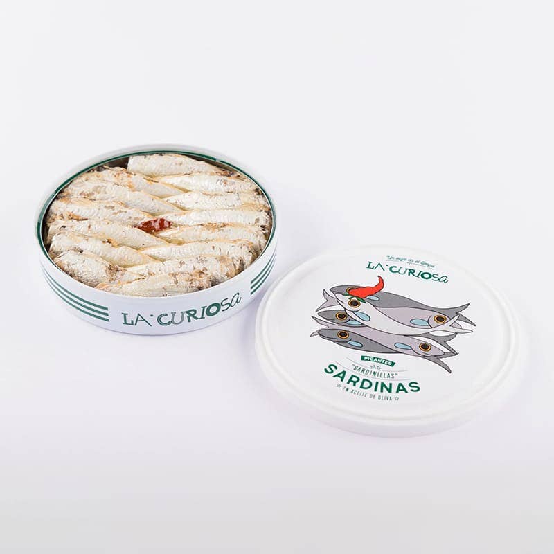 Made in Spain - Wholesale Tinned Fish - Spicy Olive Oil Sardines 10/14 Units, La Curiosa1