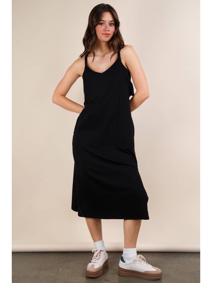 VERY J - Wholesale Dress - Women's - ND31605-V-Neck Sleeveless Casual Comfy Midi Dress