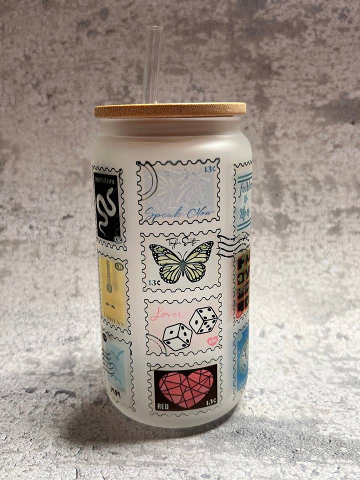 Glass Can Tumbler - Eras Tour Postage for wholesale by Poured Not Stirred