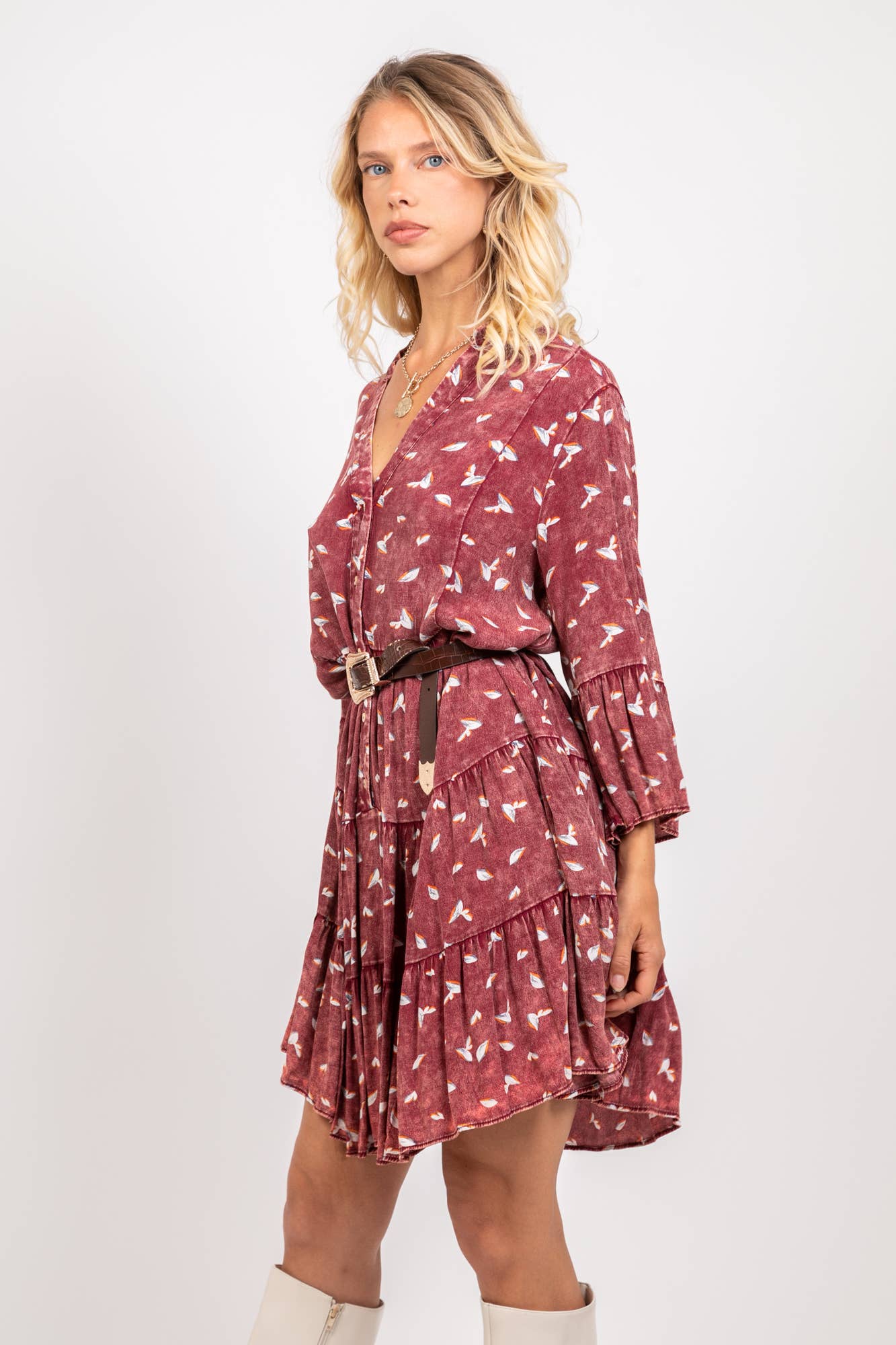 Rosa Vestido túnica de media longitud, corte evasé, tejido lavado de venta al por mayor en Faire3