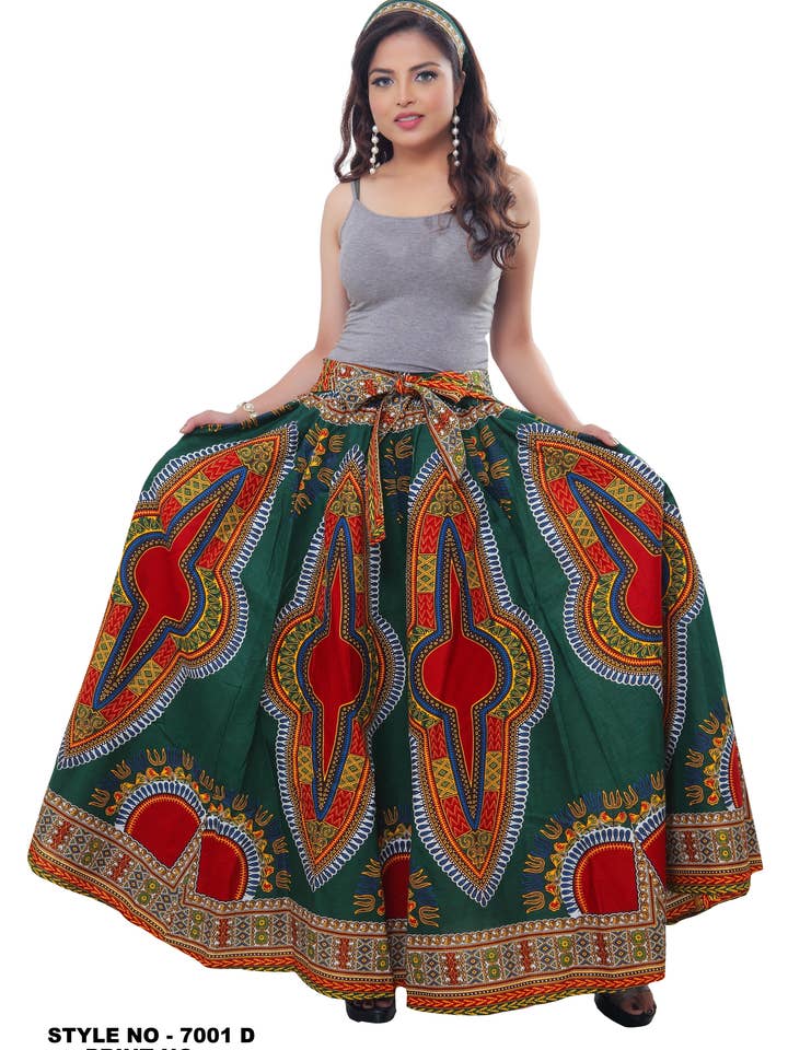 KaraChic - Wholesale Skirt - Women's - 7001D - 8 Panel Dashiki Print Skirt - Authentic African Wax (3-PCS PRE-PACK) - $25 Each6
