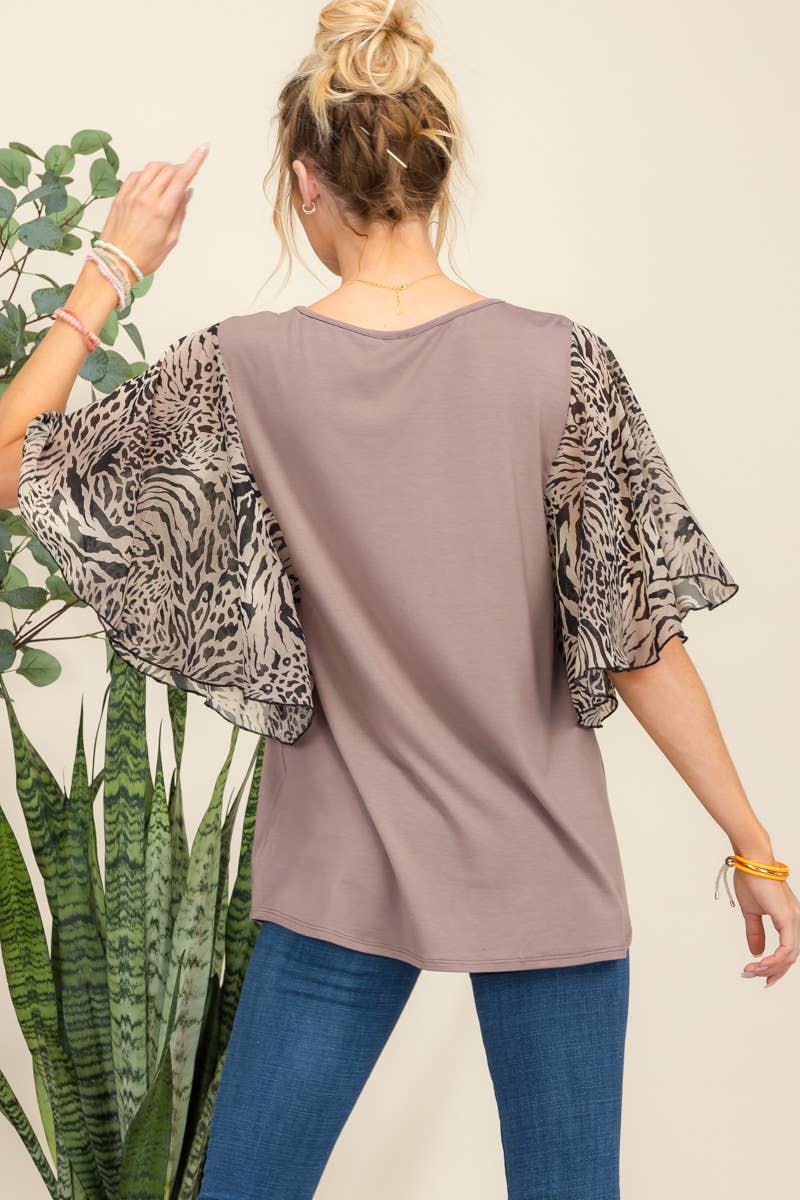 Celeste Clothing - Vendita all'ingrosso Camicetta - Donna - TOP SOLIDO PLUS SIZE CON MANICHE AD ALETTE IN CHIFFON -CT43008-PL8