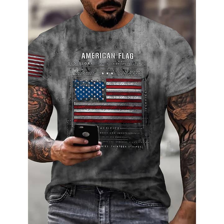 American Flag Paint Print Short Sleeve T-Shirt for wholesale by Tourtiwi
