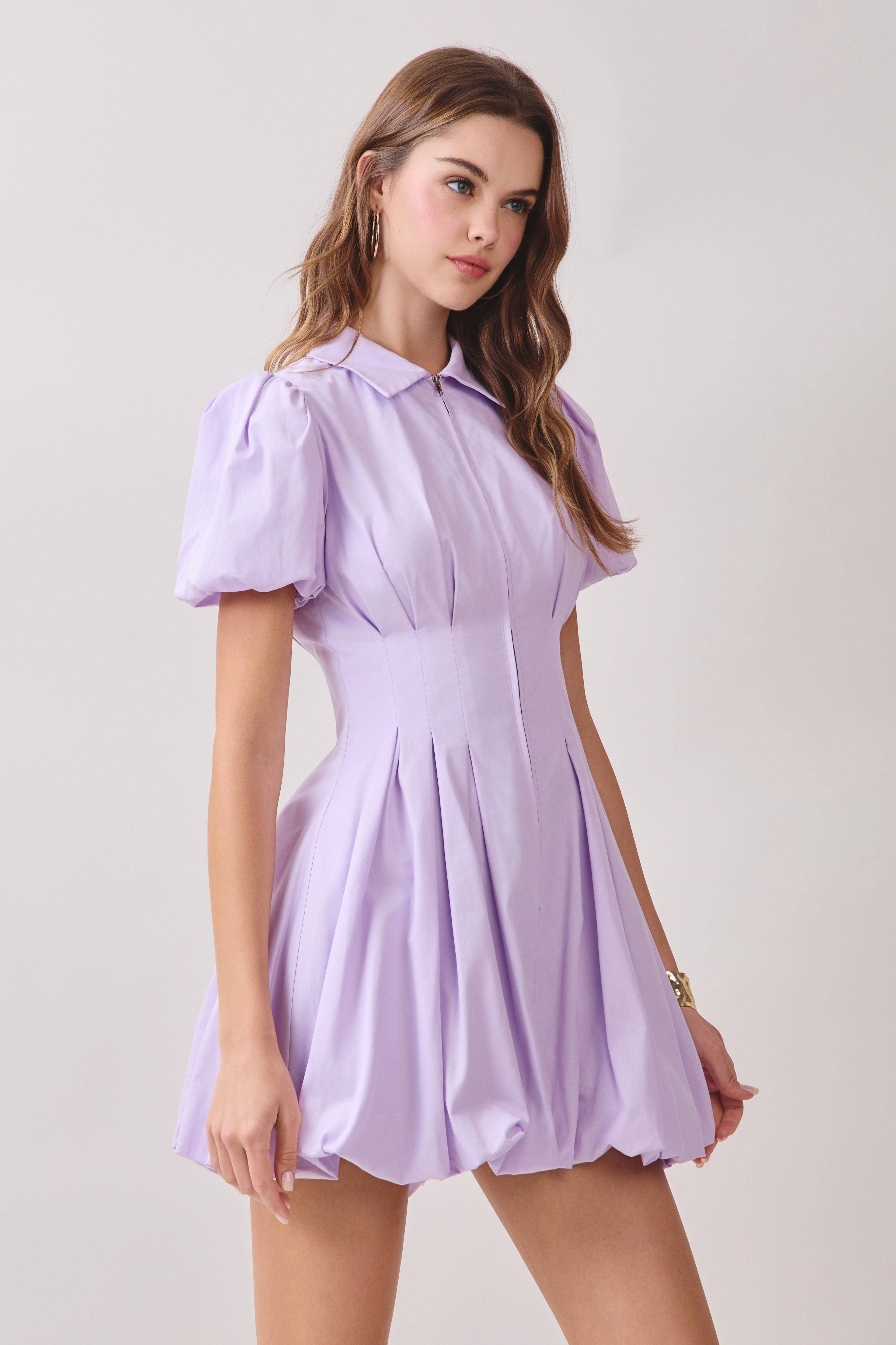 TCEC - Wholesale Dress - Women's - CD05305-Fit and Flare Zipper Front Bubble Sleeves Dress2