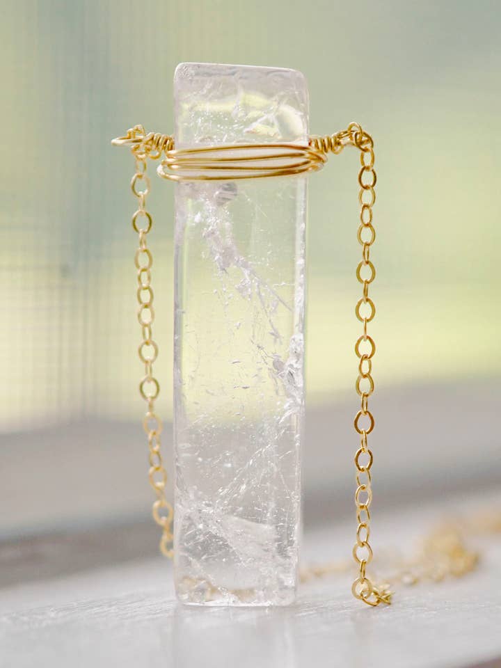 Crystal Quartz Rectangle Pendant in Sterling Silver or Gold Filled for wholesale by GEMNIA