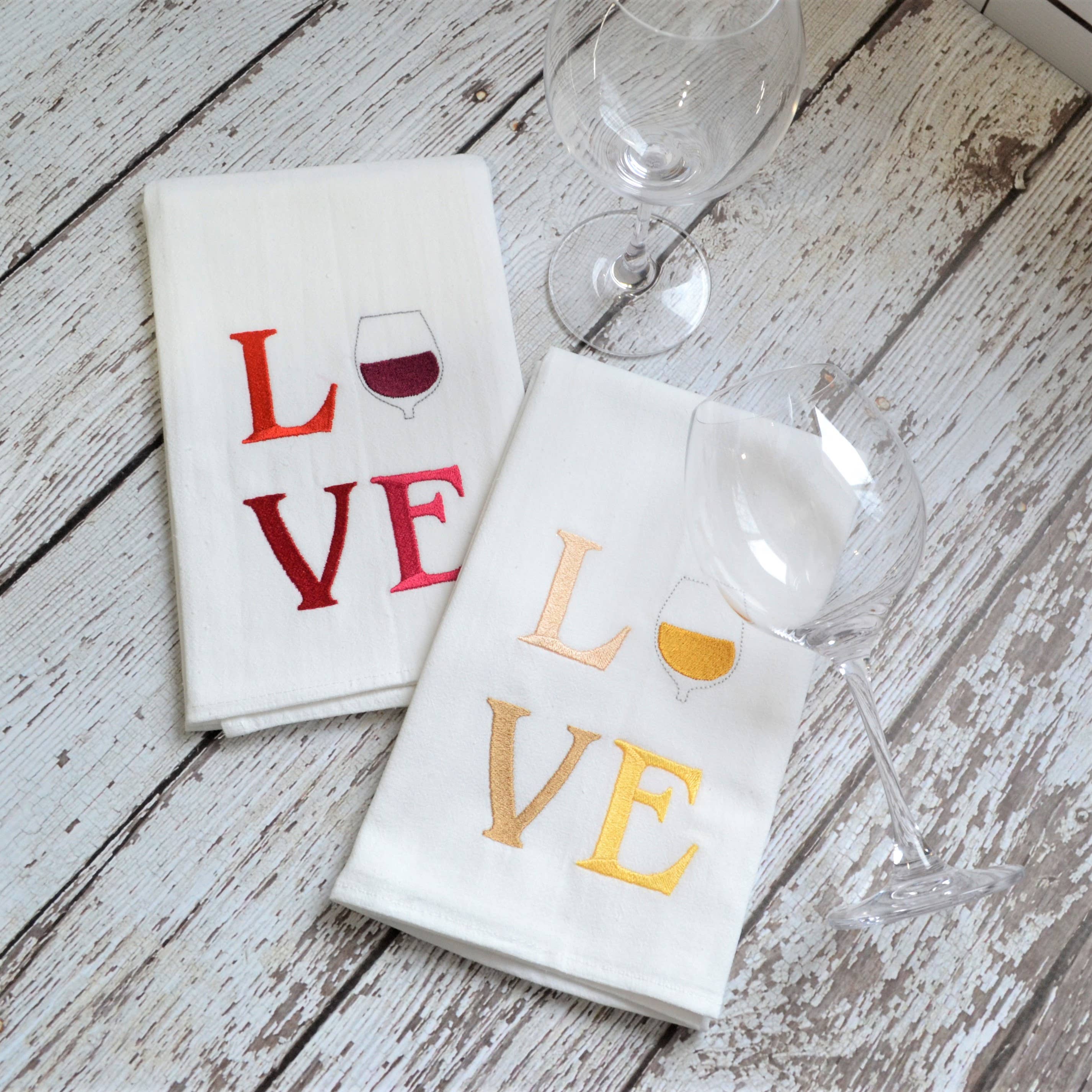 SewMuchMoreStore - Wholesale Tea Towel - Wine LOVE Tea Towel - Embroidered Floursack Towel5