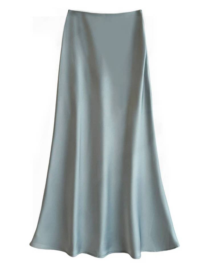 Sweetkama - Wholesale Skirt - Women's - Ladies Satin Elastic Wait Pearlescent Midi Skirt SKS5045310