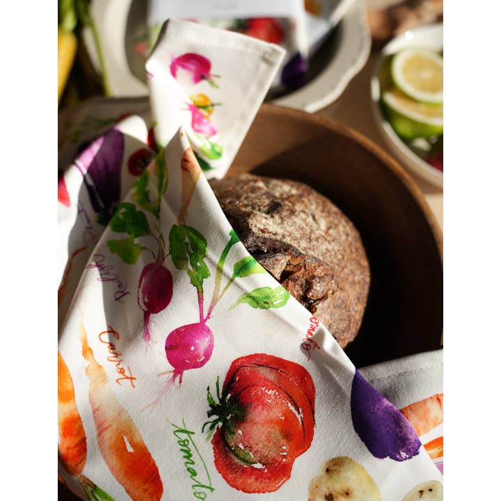 Jean Choe Art & Design - Wholesale Tea Towel - Vegetable Medley Tea Towel. Watercolor Veggie Kitchen Towel.12