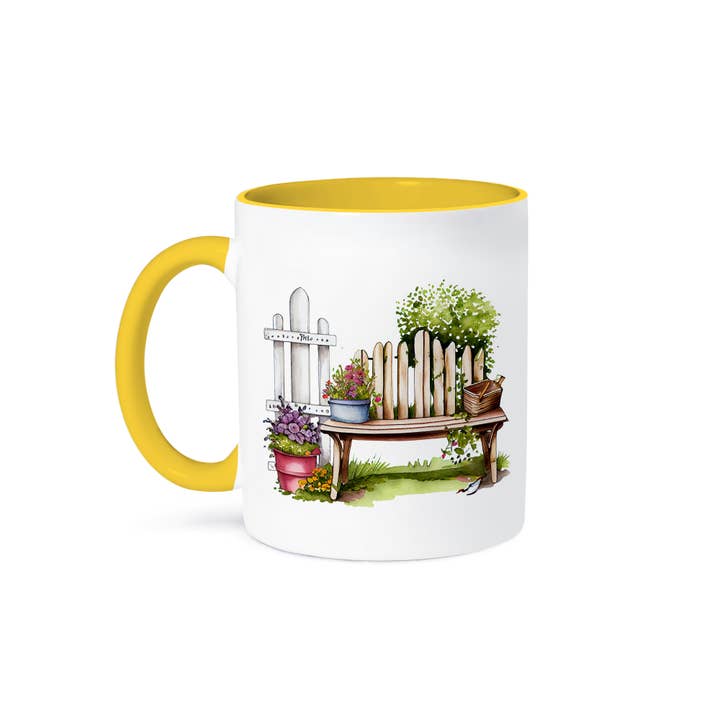 3dRose - Wholesale Coffee Mug - 3dRose, Garden Bench Flower Scene Illustration, Mug