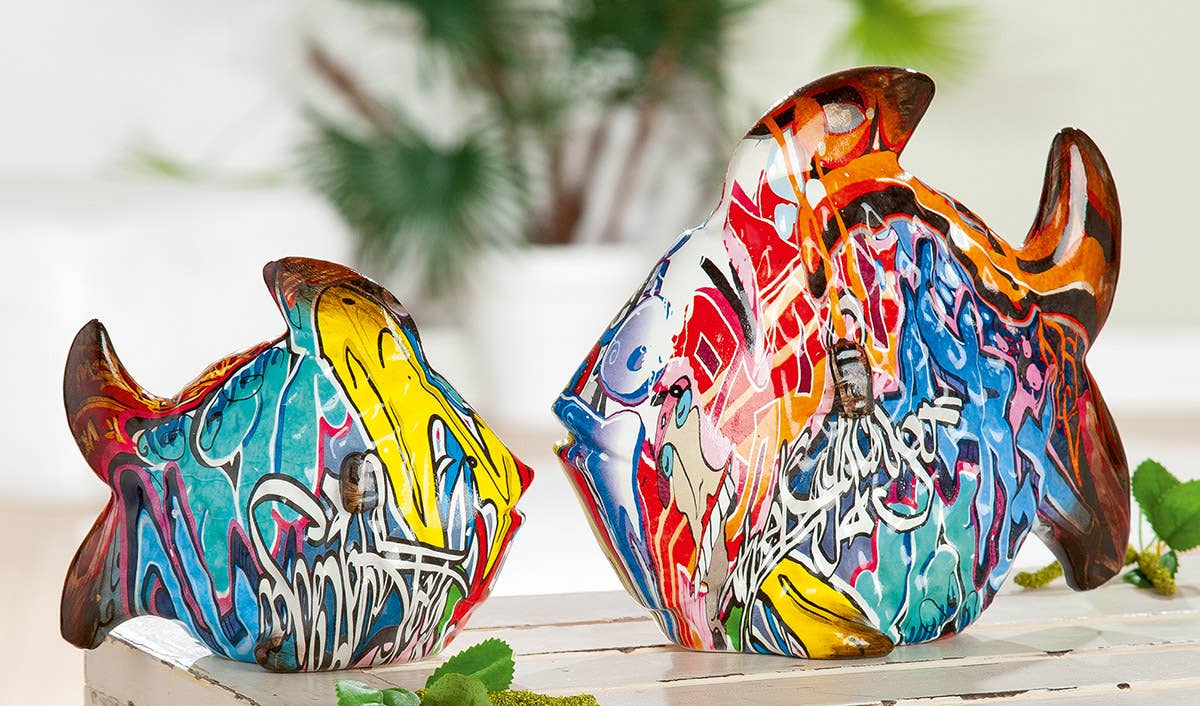 Gilde Handwerk Macrander GmbH & Co. KG – Engroshandel Pyntefigur – Poly fisk street art flerfarvet graffiti1