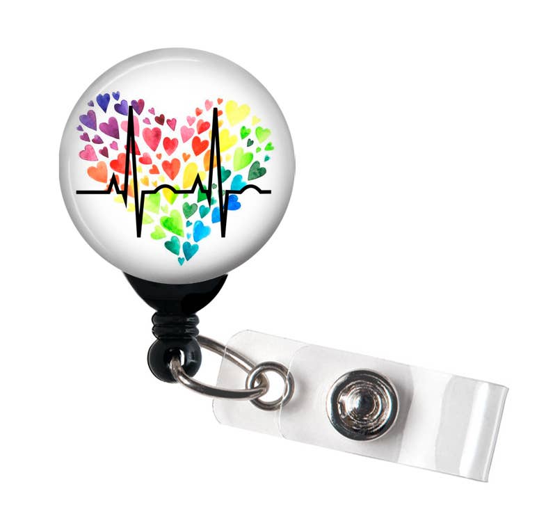 Good Girl Gone Badge - Vente Accessoire de badge – femme - Porte-badge enrouleur arc-en-ciel cœur EKG, porte-badge infirmier0