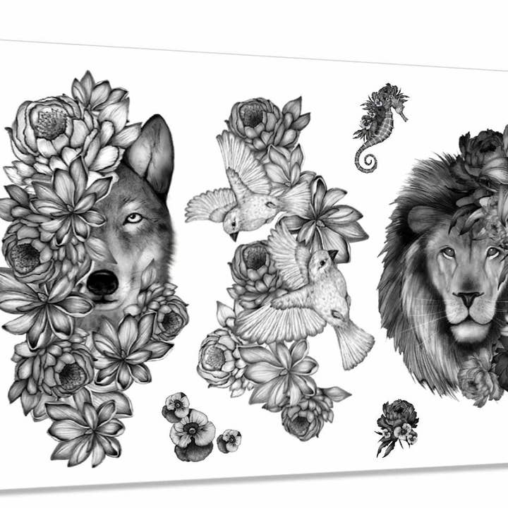 Sauvage Floral Animals Temporary Tattoo Set for wholesale by Sioou