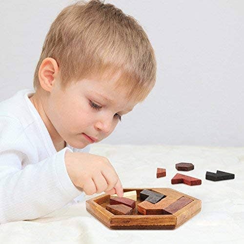 Texas Toy Distribution - Wholesale Puzzle - Kids - Hexagon Tangram Wooden Puzzle for Kids and Adults 11pcs