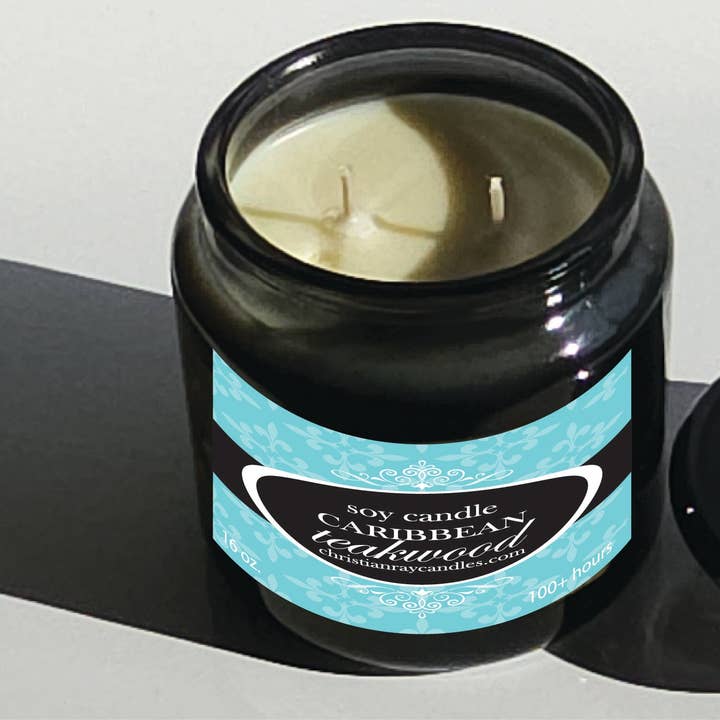 Bougie de soja Apotho en bois de teck des Caraïbes pour la vente par Christian Ray Candle Co.