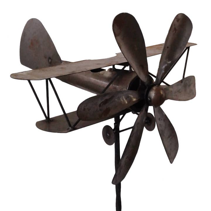 California Home & Garden - Wholesale Wind Spinner - Mtl Nat Biplane Wind-Spinner Garden Art