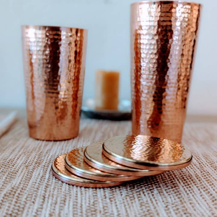 Tara Handicraft – wholesale Underlägg – Ren koppar & mässing glasunderlägg uppsättning av 4