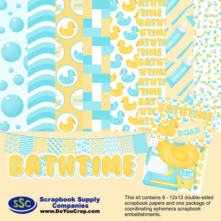 Bathtub Time Boy 12 x 12 Scrapbook Paper Pack & Embellishment Kit - 3 Kits for wholesale by SSC Wholesale