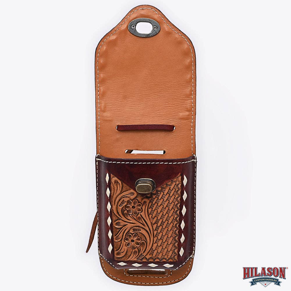 HILASON - Wholesale Phone Wallet - Women's - Hilason Basketweave Floral Cell Phone Case Tan American Leather27