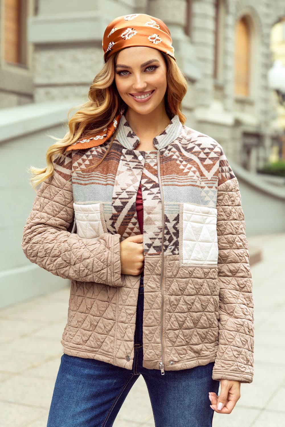 Light French Beige Western Quilted Patchwork Western Fashion Jacket for wholesale on Faire1