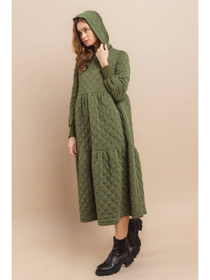 Ces Femme USA - Wholesale Dress - Women's - DC51612SA / Quilted Maxi Dress with Hoodie