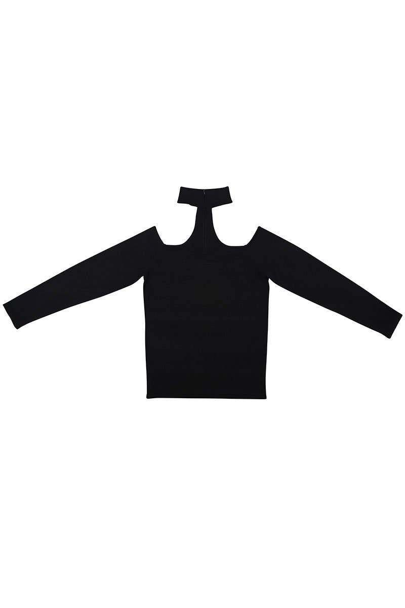 Black Long Sleeve Choker Neck Sweater with Zipper for wholesale on Faire5
