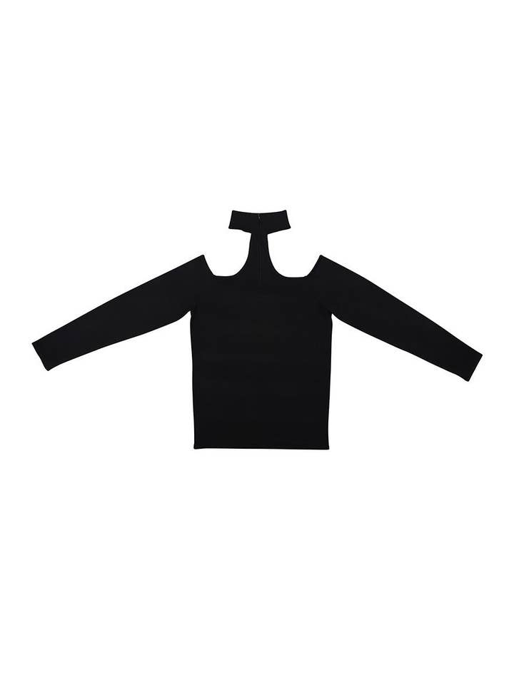 Black Long Sleeve Choker Neck Sweater with Zipper for wholesale on Faire5