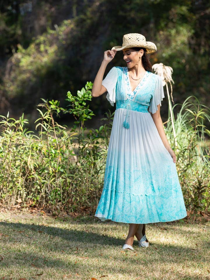 Blue Ombre Enchanting Summer Maxi Dress for wholesale by Sacred Threads