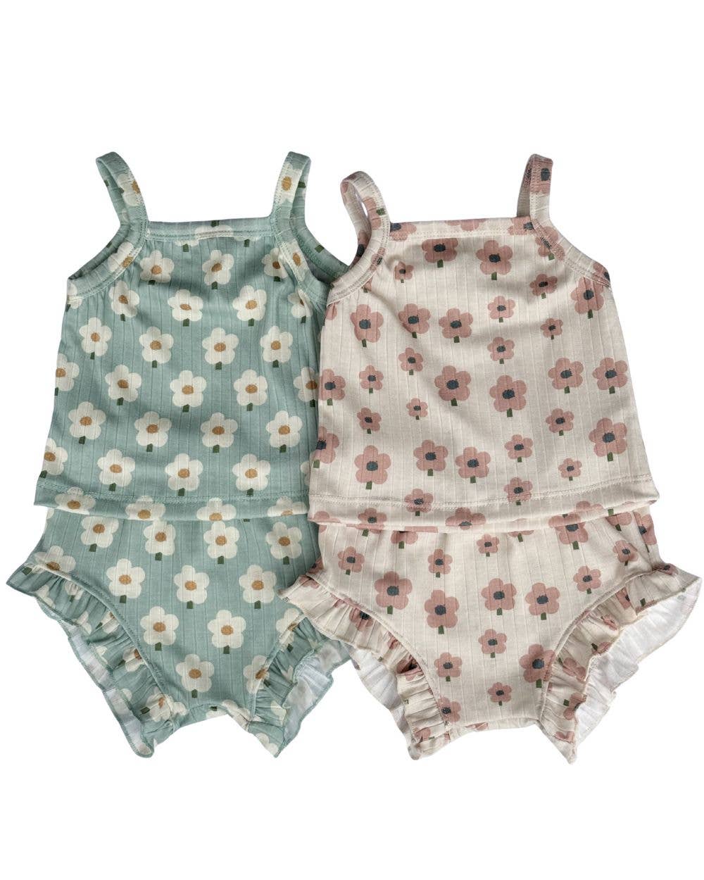 Bailey's Blossoms - Wholesale Top & Short Set - Kids - Luna Top & Bloomer Set - Green Daisy2