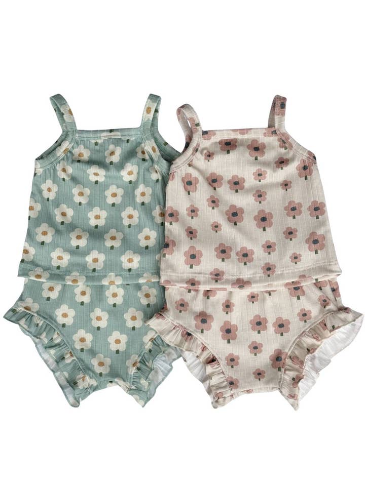 Bailey's Blossoms - Wholesale Top & Short Set - Kids - Luna Top & Bloomer Set - Green Daisy2