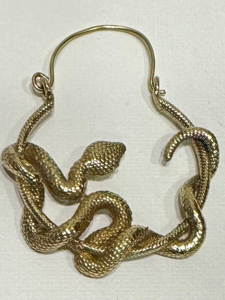 Brass Coiled Snake Hoop Earrings for wholesale by The Curator