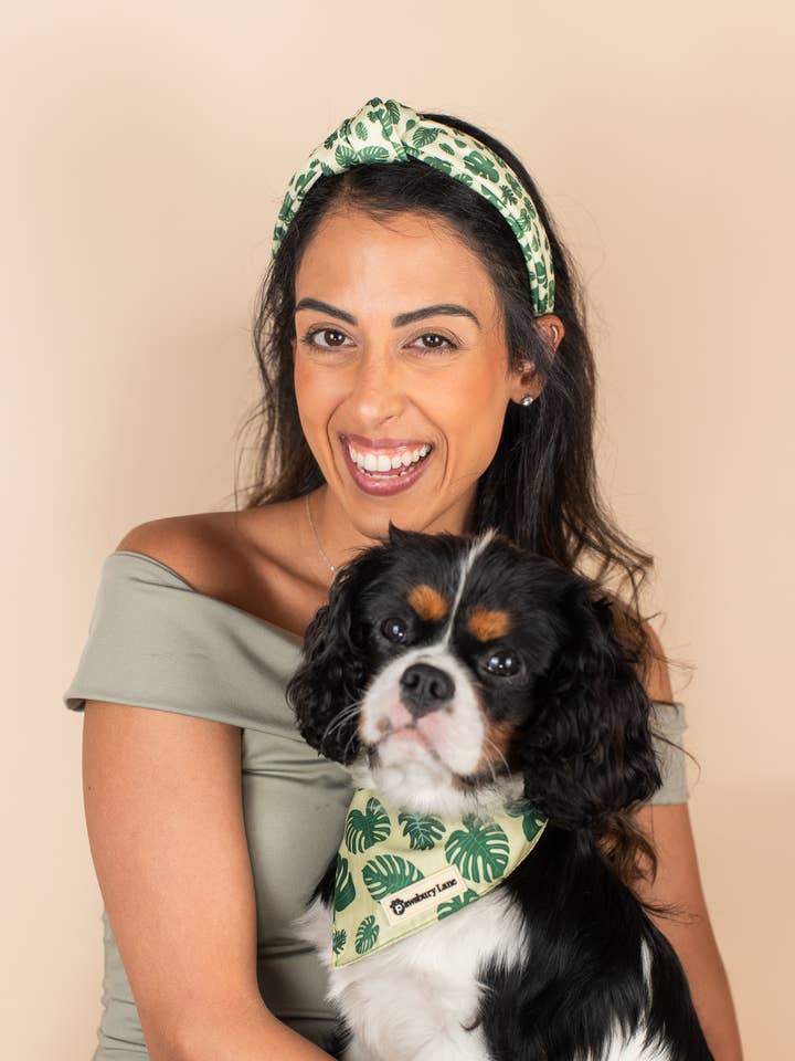 Matching Pet and Owner: Headband and Bandana - Monstera for wholesale by Pawsbury Lane