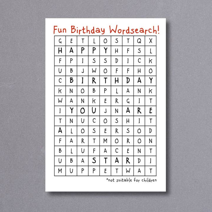 Födelsedag Wordsearch - födelsedagskort för wholesale av Little Gallery