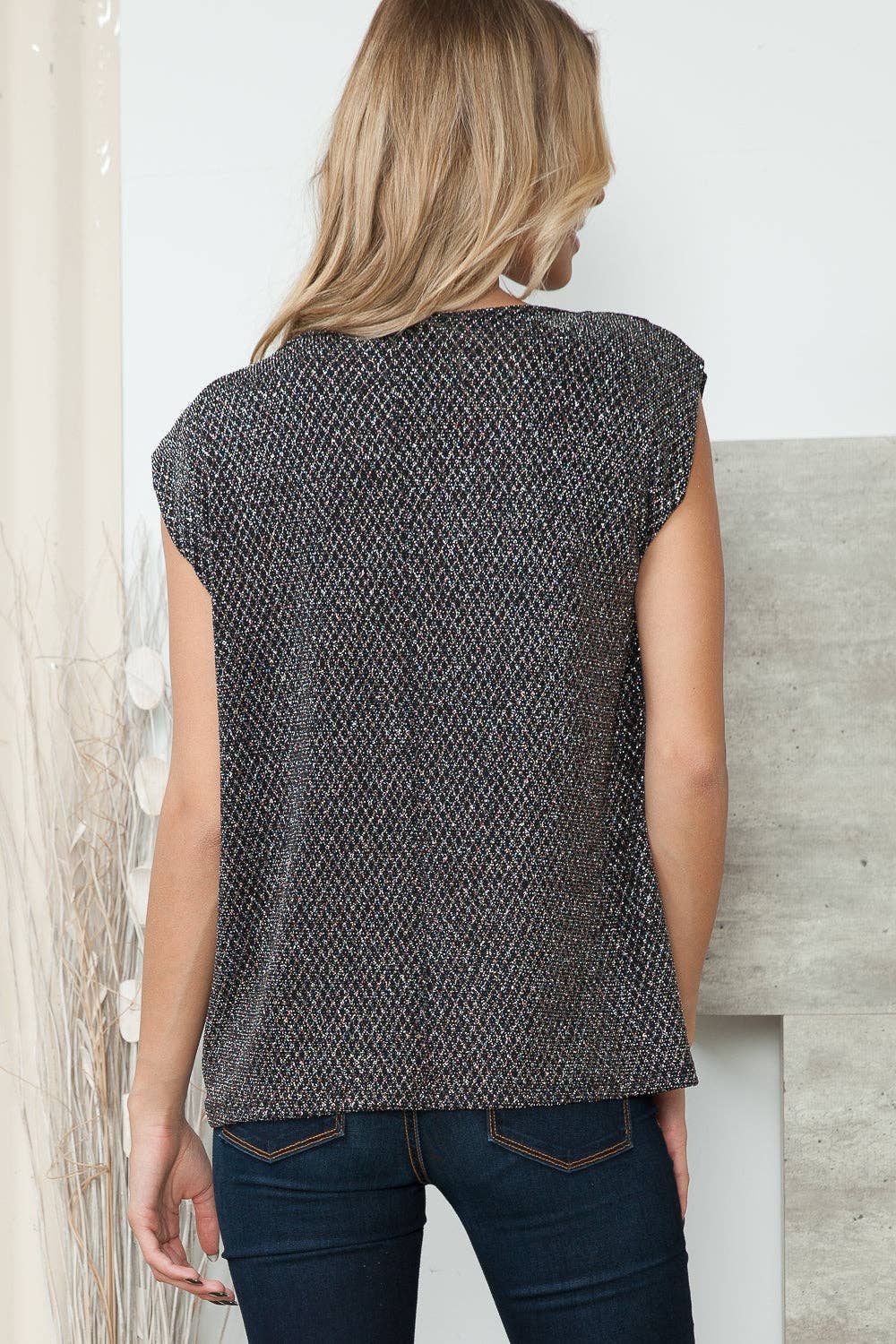 Orange Farm Clothing – Top de malha - Mulher por atacado – Gola de capuz Lurex Top-3 Cores3