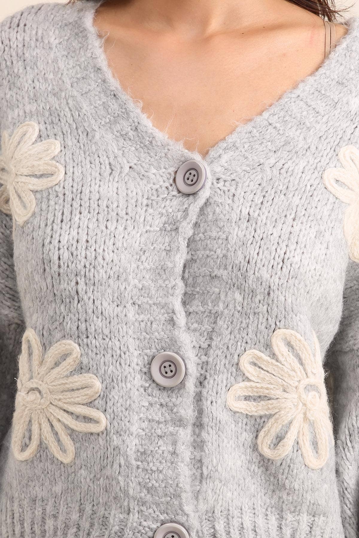 LÉA & LUC - Vente Cardigan – femme - Gilet cardigan col en V et motif fleur REF. 3077939