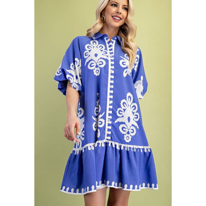 STYLE USA - Wholesale Dress - Women's - Print Shirt Mini Dress