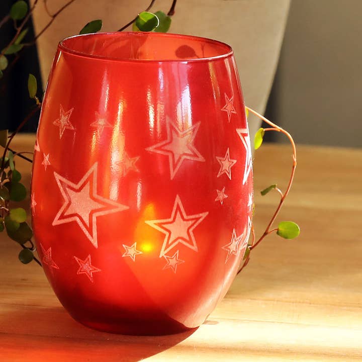 VIK - 2 tarros para velas de vidrio grabado con estampado de estrellas de dibujos animados para venta al por mayor de Graphic Home Editions