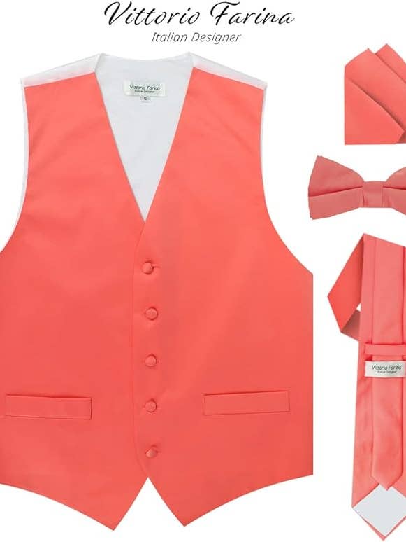 Dubal Brothers - Wholesale Suit Vest - Men's - Vittorio Farina Solid Satin Vest Set (White Back) Var. 01 (Beige-Maize)8