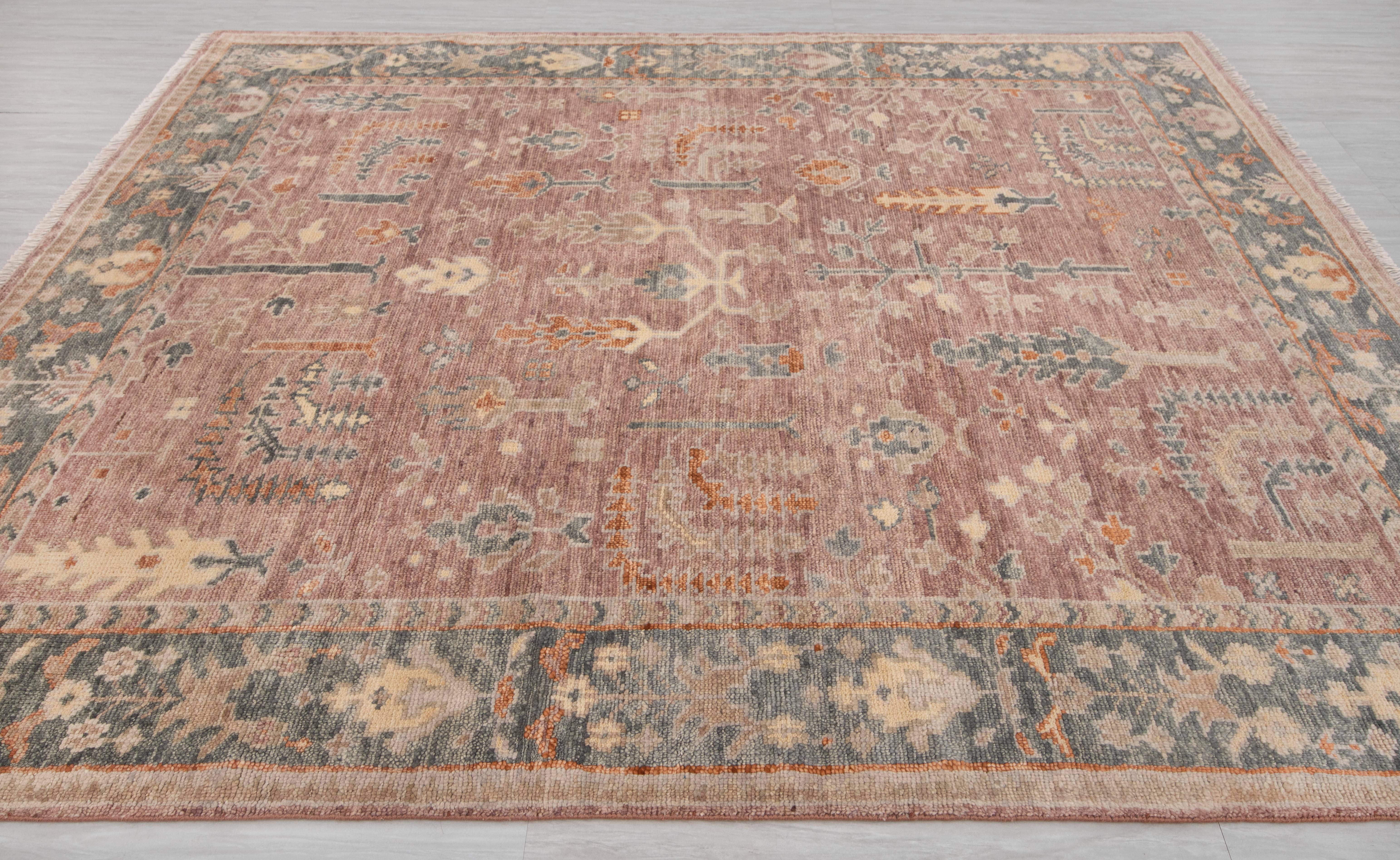 Aesthetic Homes LLC - Wholesale Area Rug - 8x10 Pink Gray Tree of Life Oushak Wool Rug p-93275