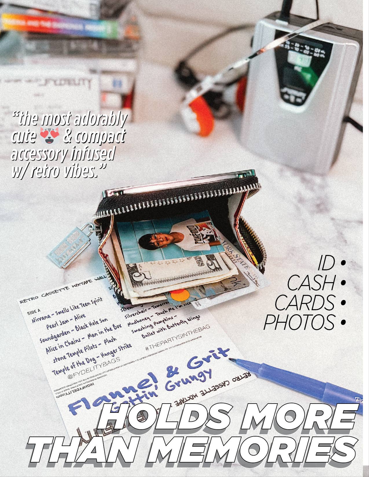 Fydelity - Wholesale Wallet - Unisex - 70265 Small Womens Cute Wallet Retro 80s Cassette Tape Black3