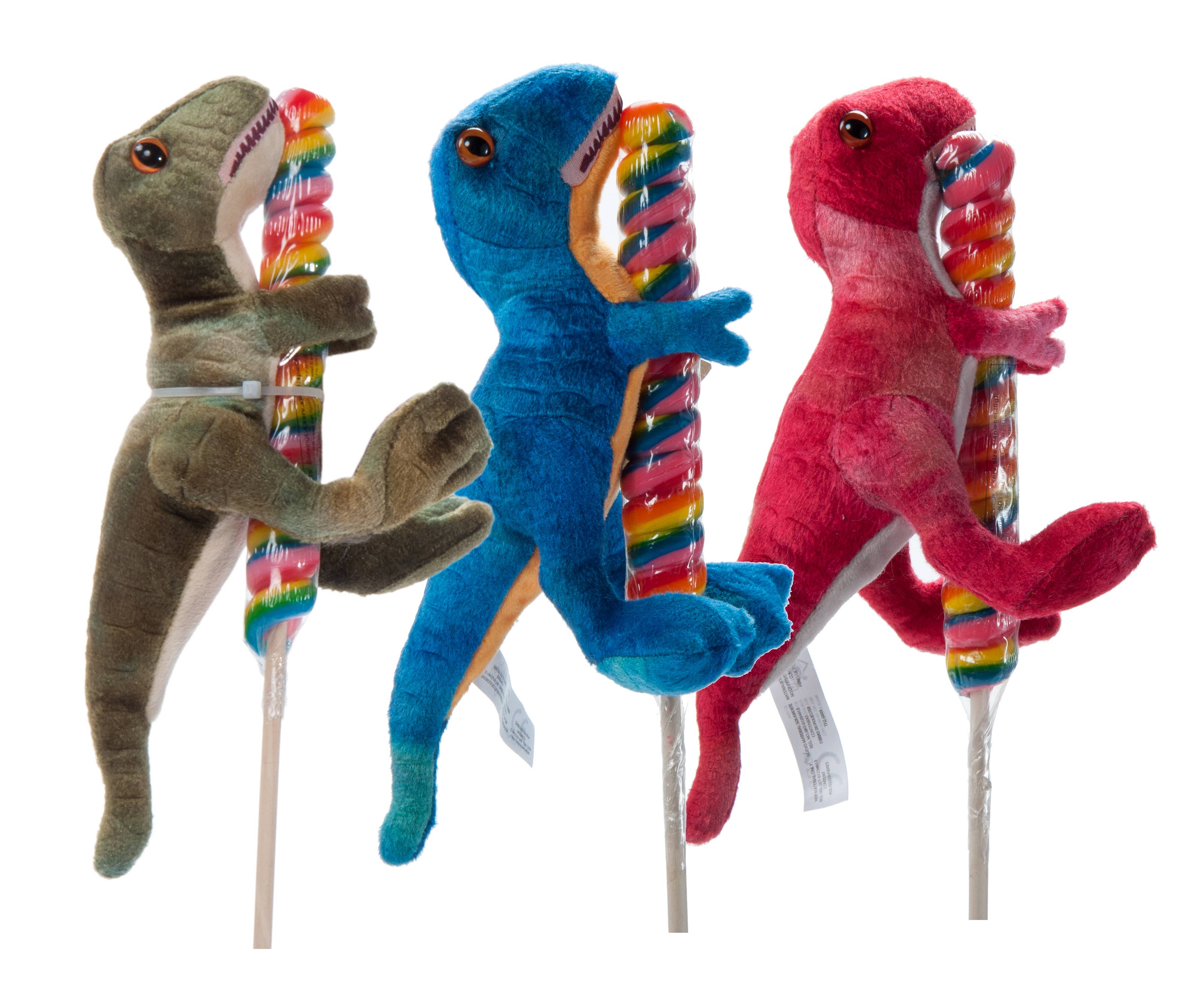 The Petting Zoo - Wholesale Lollipop - 8" (20cm) Lollyplush T Rex Dino w/14" Rainbow Lollipop0