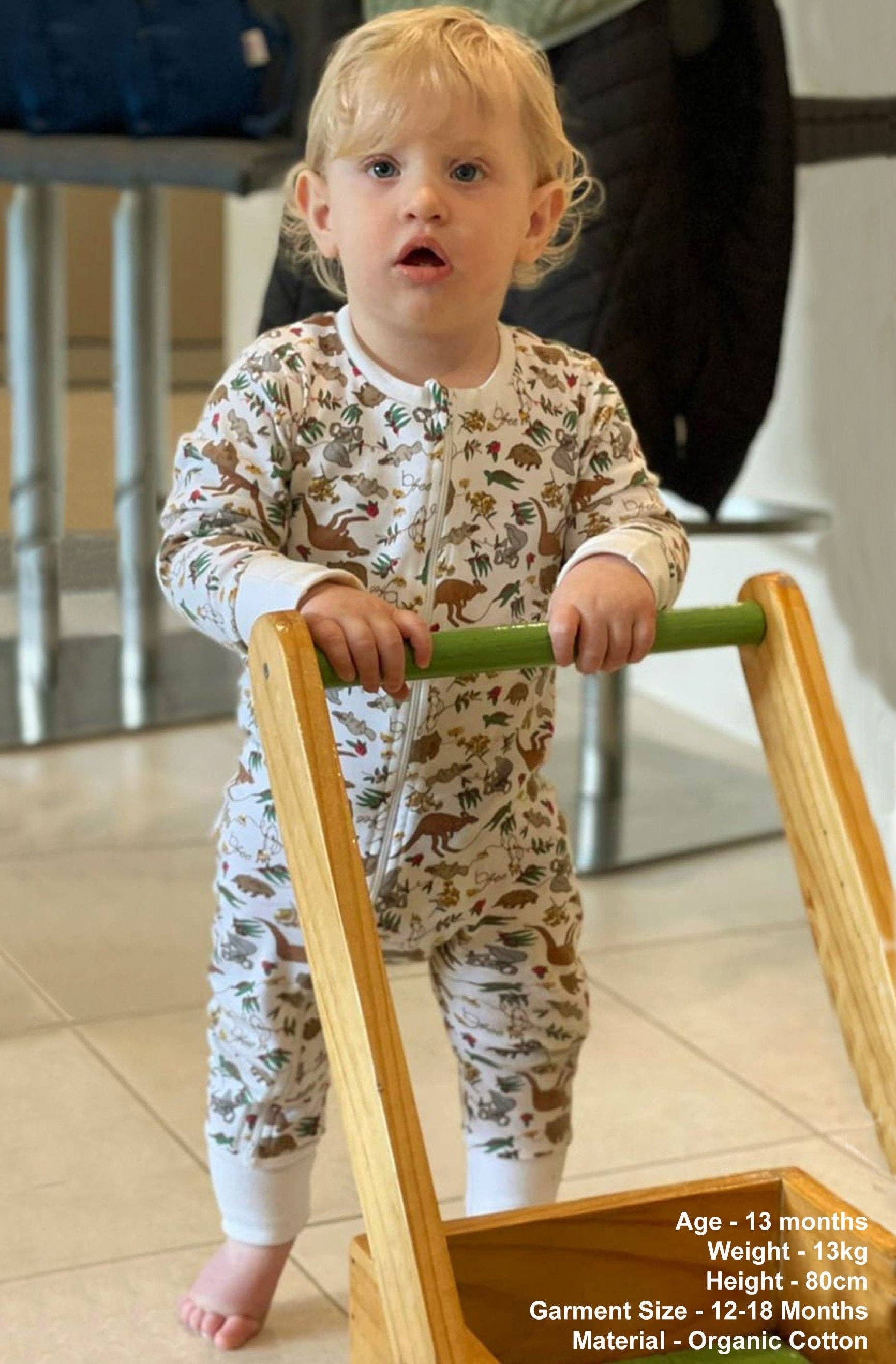 2-Way Zip Baby Sleepsuit with Foldable Mitts - 100% Organic Cotton - Native Aussie Animals for wholesale on Faire8