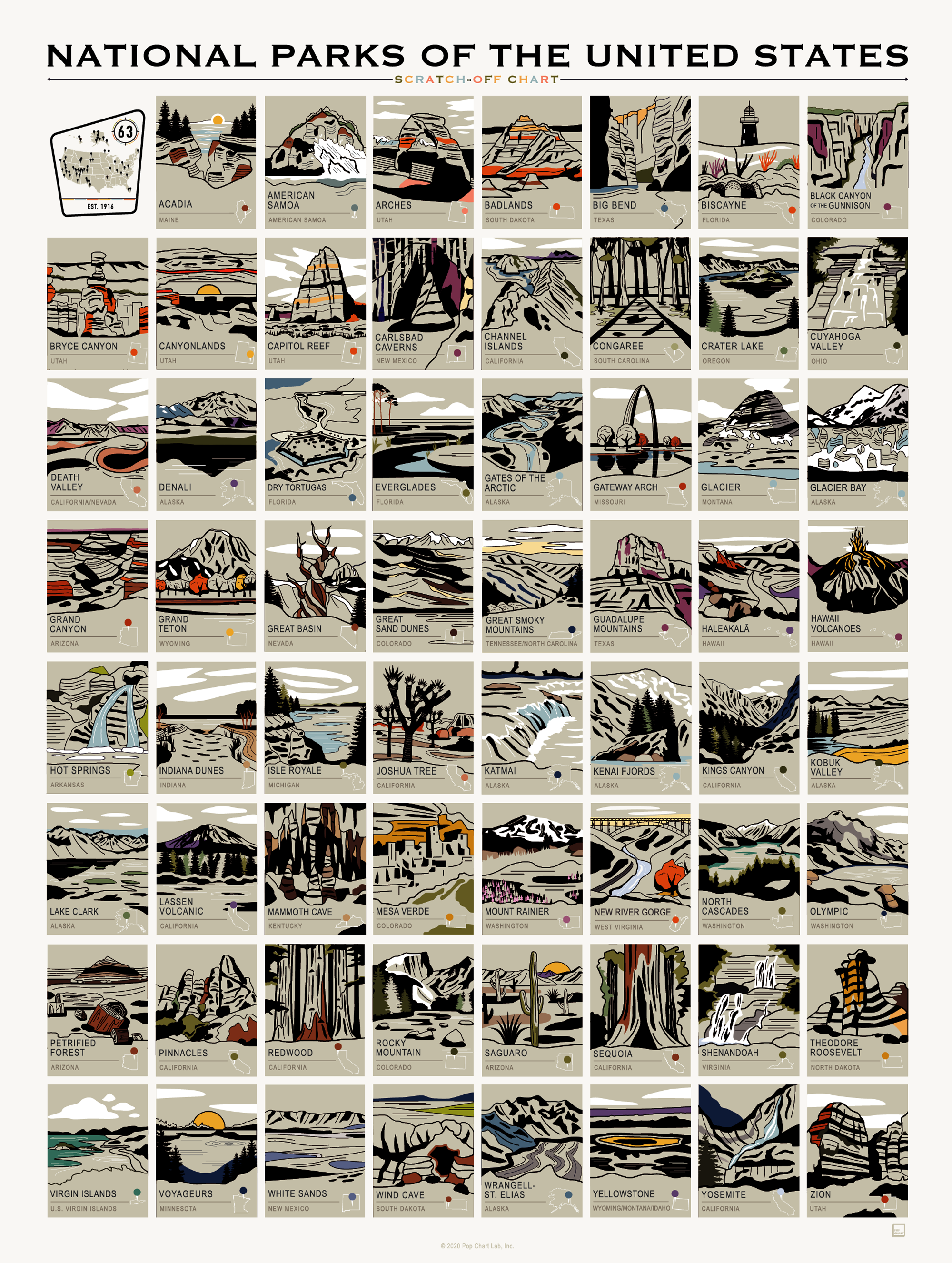 Pop Chart - Wholesale Art Print - National Parks Scratch-Off Chart | 12" x 16" Print2