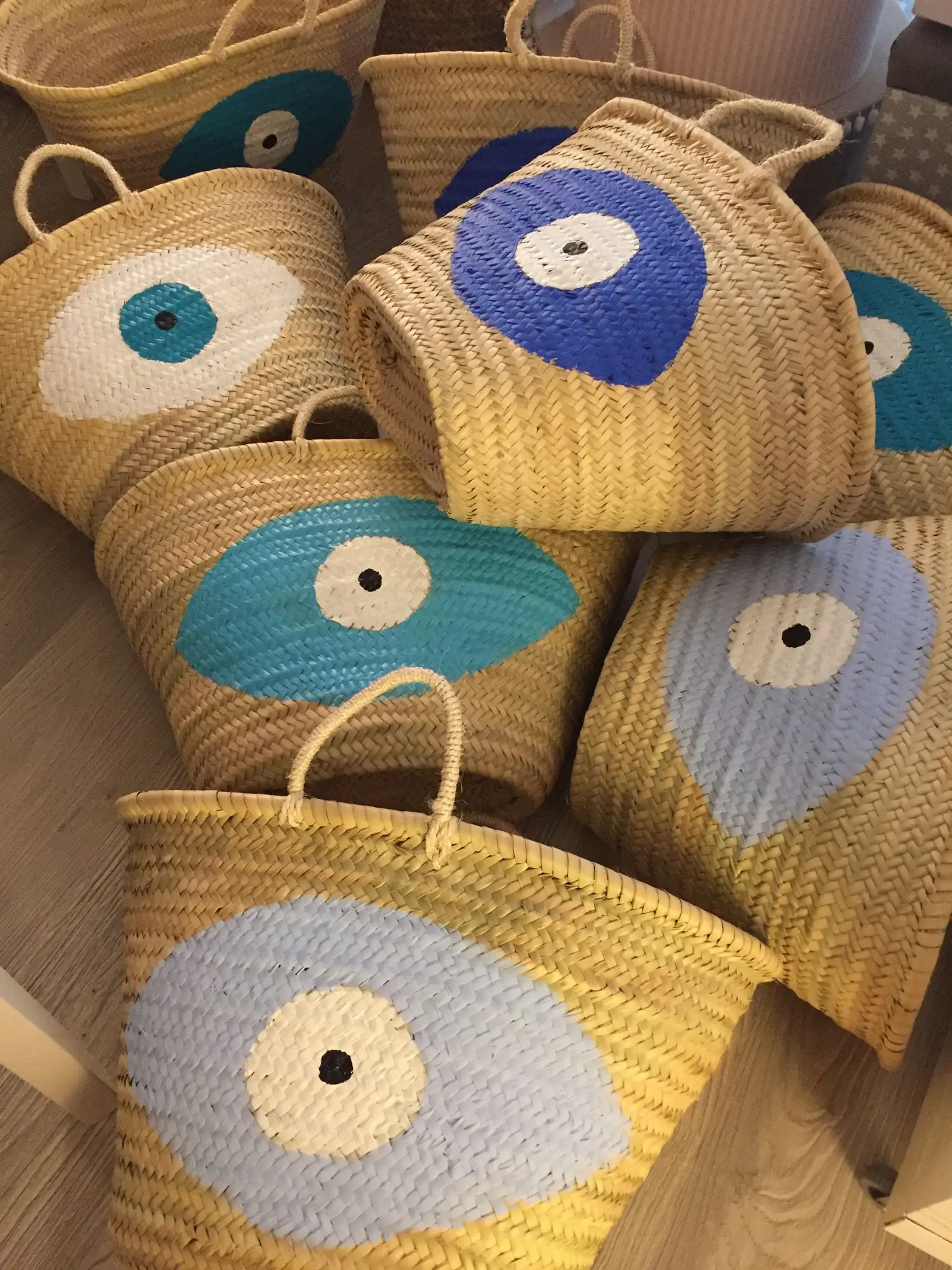 High crafty – Saco de praia por atacado – 🧿 Cesta Nazar – Tote de Folha de Palma Pintada à Mão Personalizada1