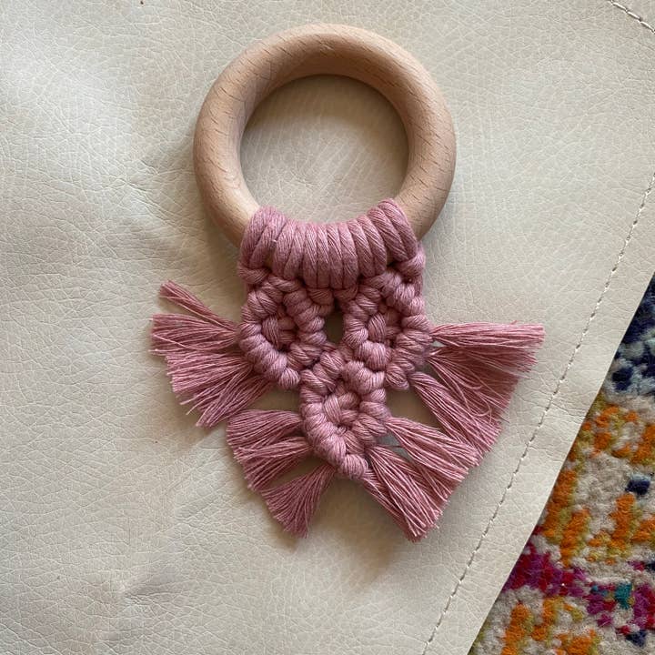 Macrame Wooden Teether - Blush for wholesale by Like Wildflower