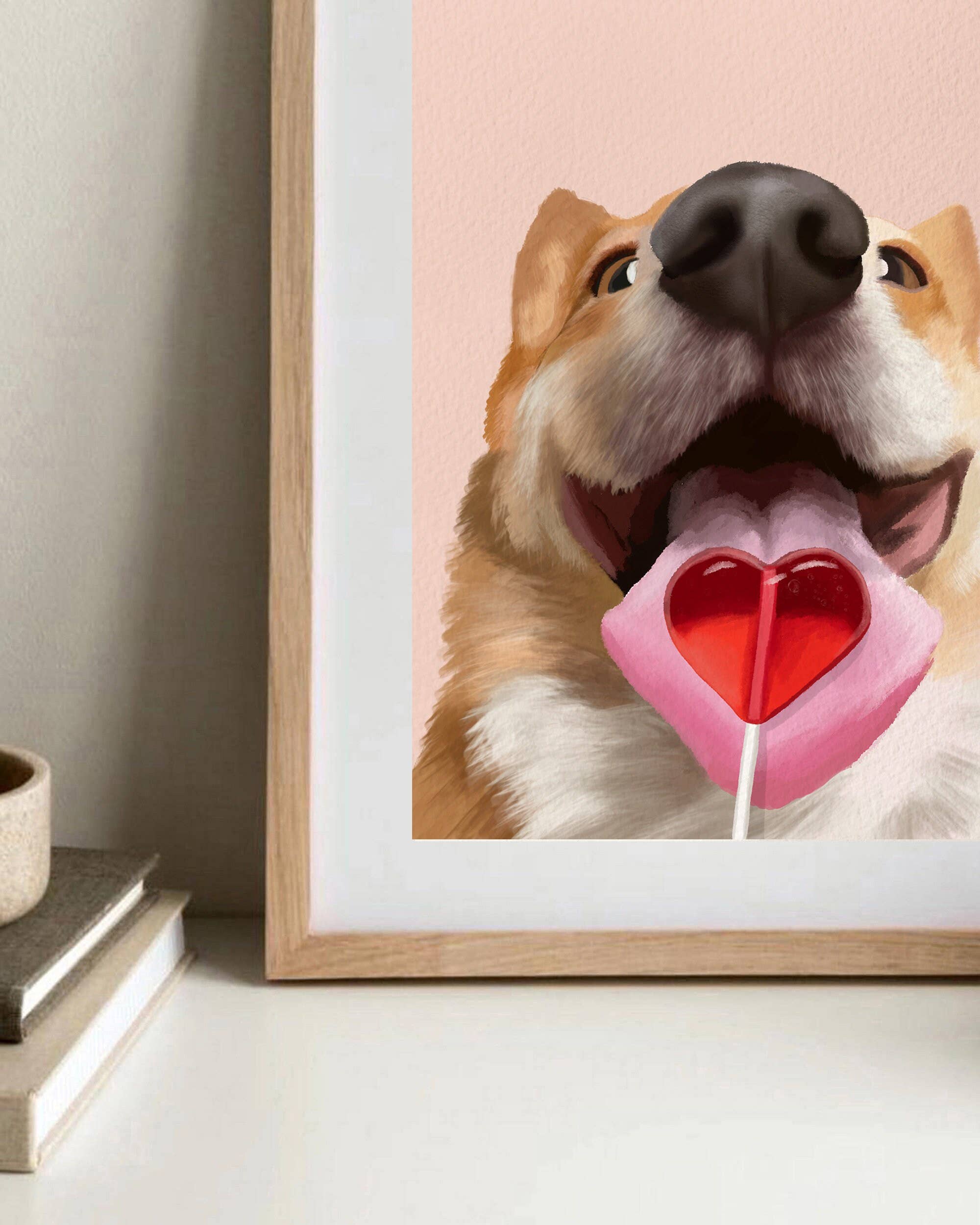 Pawssionate Art - Wholesale Art Print - Corgi Heart Lollipop Art Print2